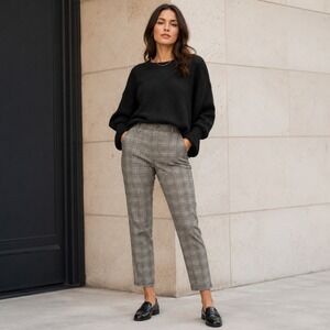 Elite Collection Gray Black Plaid Skinny Trousers Size L Preppy Business Casual